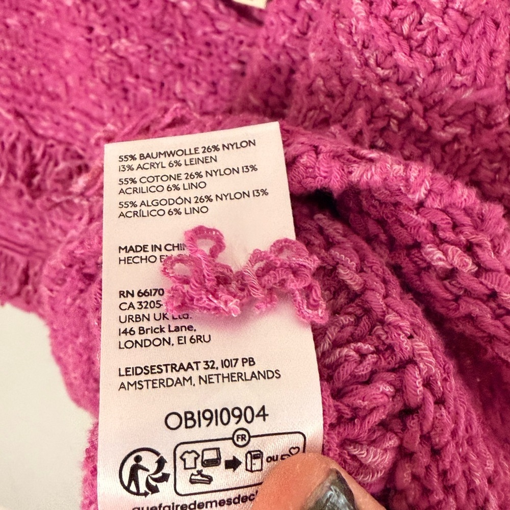 Pilcro Fringe Knit Tank Pink Textured Crop Sweater Top XL - Picture 5 of 6